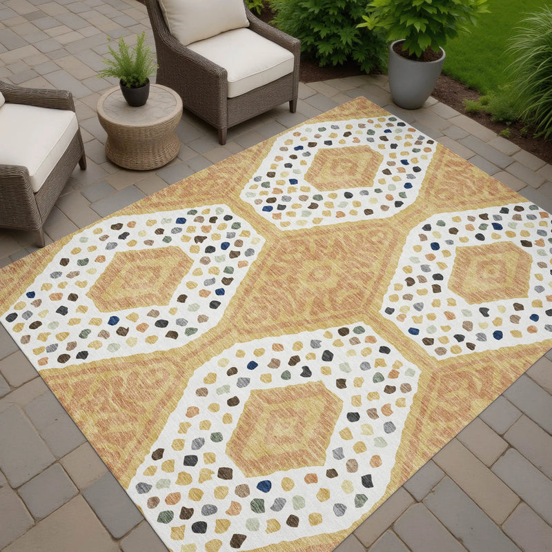3' X 5' Gold And Ivory Tribal Washable Indoor Outdoor Area Rug Homeroots Outdoor