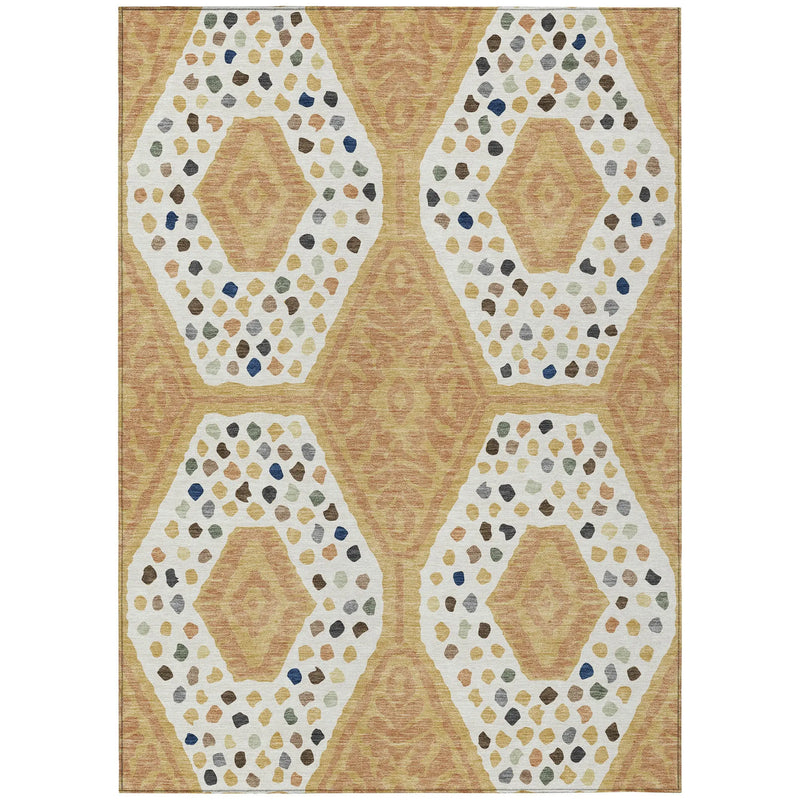 3' X 5' Gold And Ivory Tribal Washable Indoor Outdoor Area Rug Homeroots Outdoor