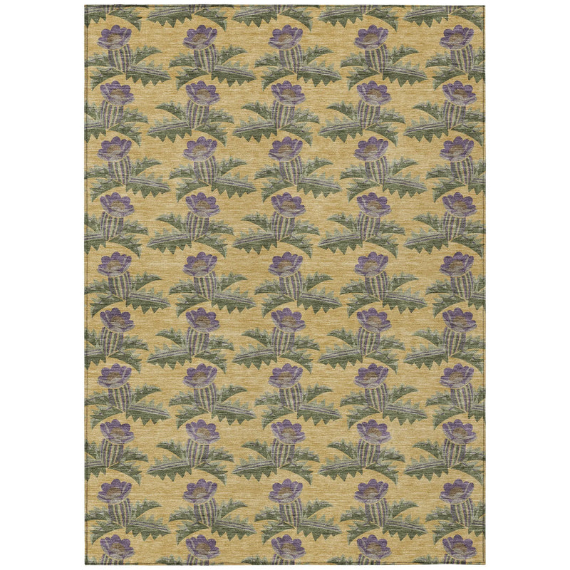 3' X 5' Gold And Khaki Floral Washable Indoor Outdoor Area Rug Homeroots Outdoor
