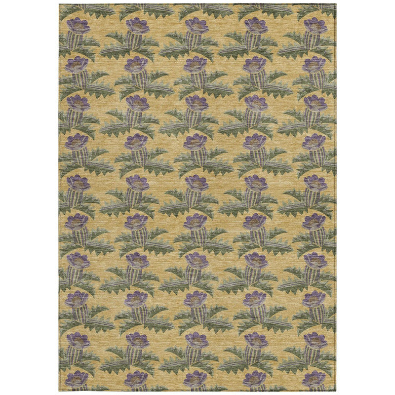 3' X 5' Gold And Khaki Floral Washable Indoor Outdoor Area Rug Homeroots Outdoor