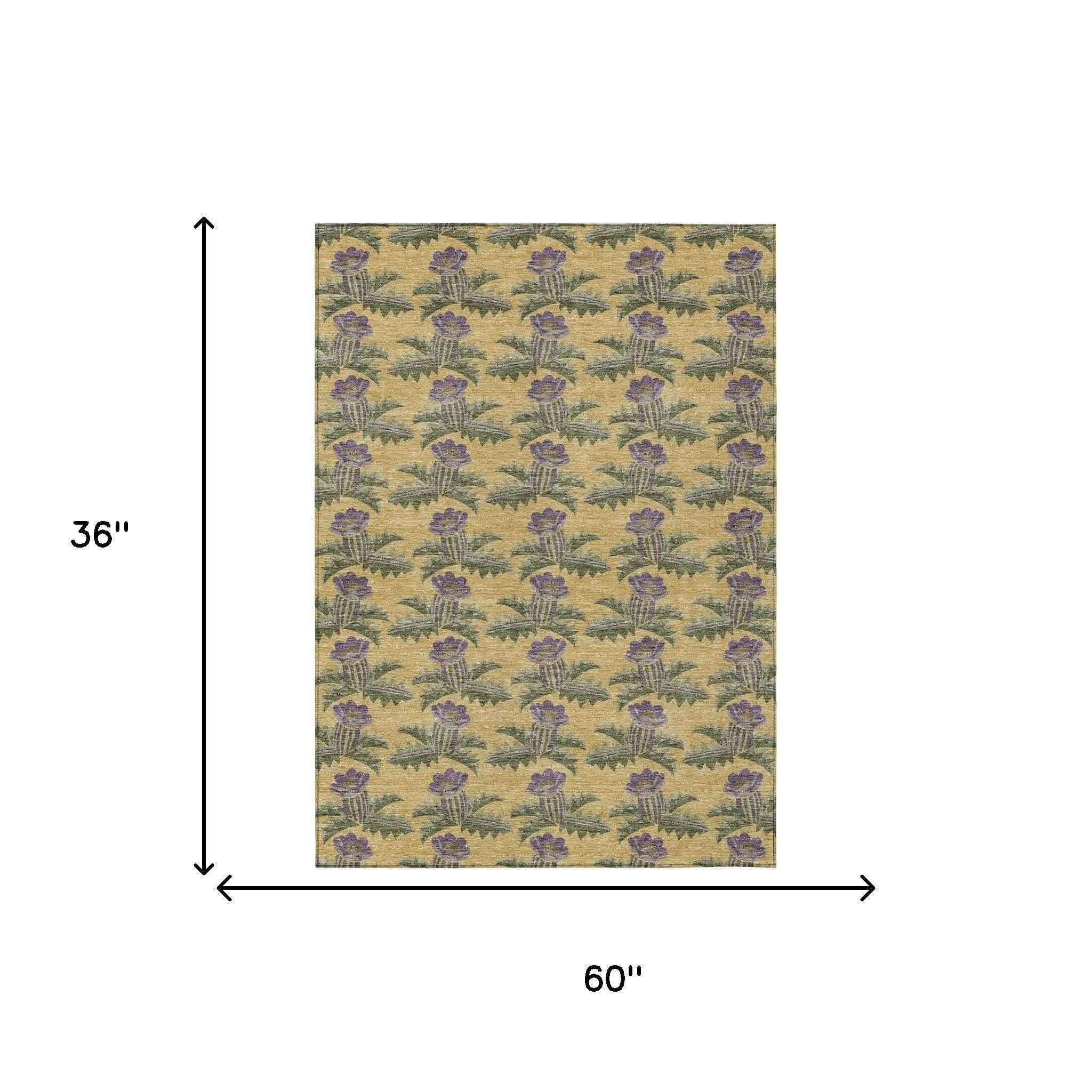 3' X 5' Gold And Khaki Floral Washable Indoor Outdoor Area Rug Homeroots Outdoor