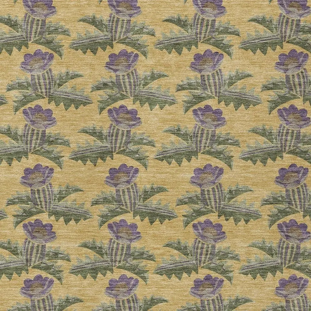 3' X 5' Gold And Khaki Floral Washable Indoor Outdoor Area Rug Homeroots Outdoor