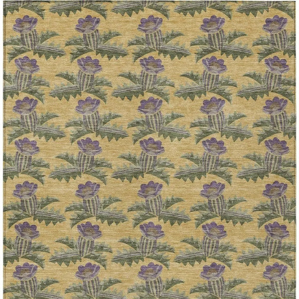 3' X 5' Gold And Khaki Floral Washable Indoor Outdoor Area Rug Homeroots Outdoor