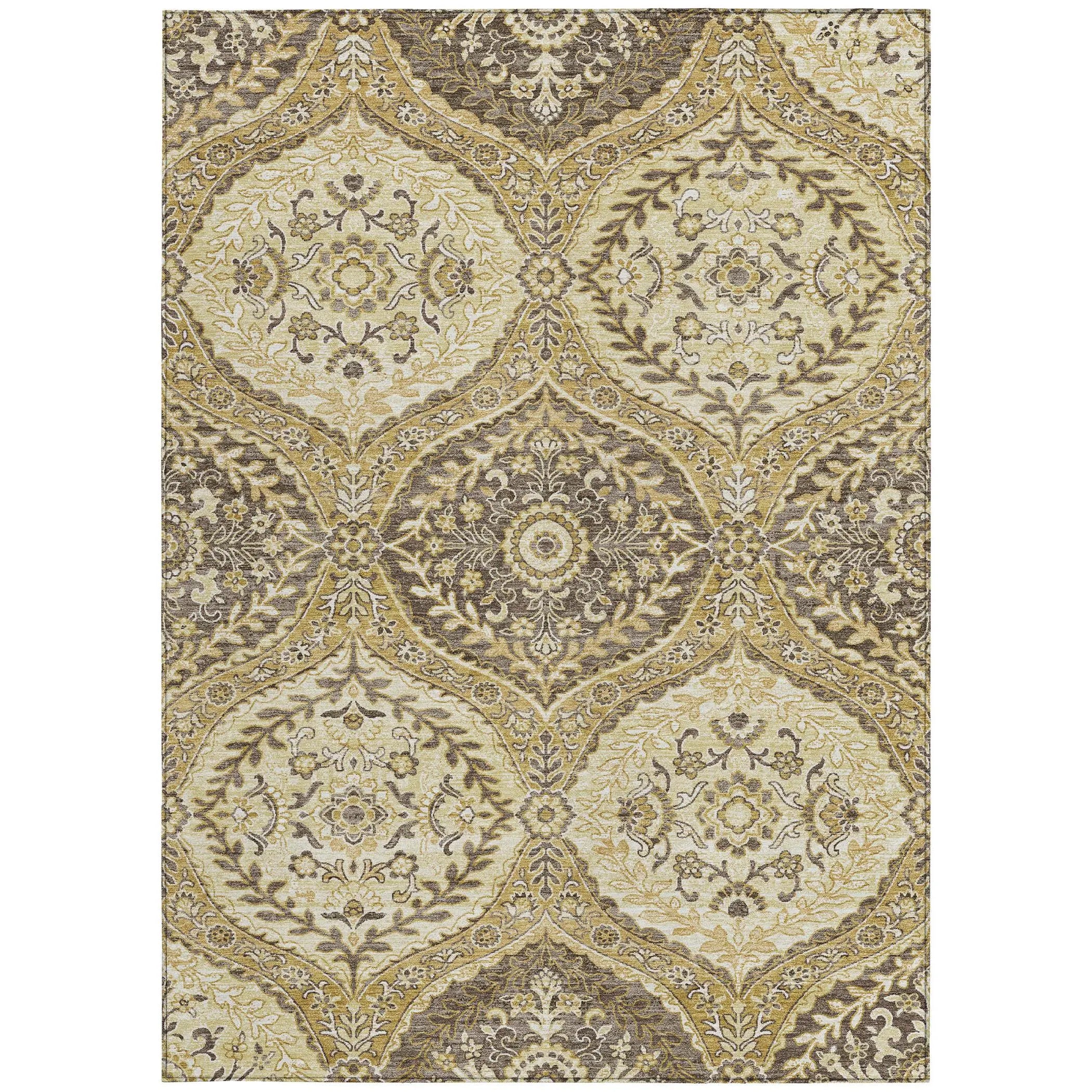 3' X 5' Gold And Khaki Ogee Washable Indoor Outdoor Area Rug Homeroots Outdoor