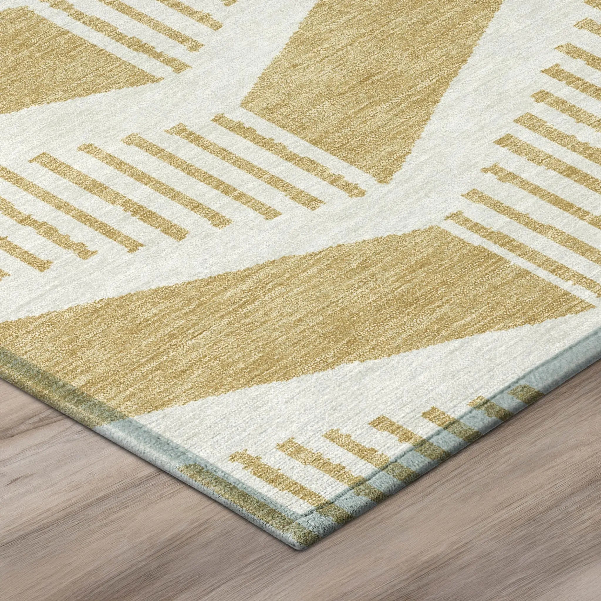 3' X 5' Gold And Linen Geometric Washable Indoor Outdoor Area Rug Homeroots Outdoor