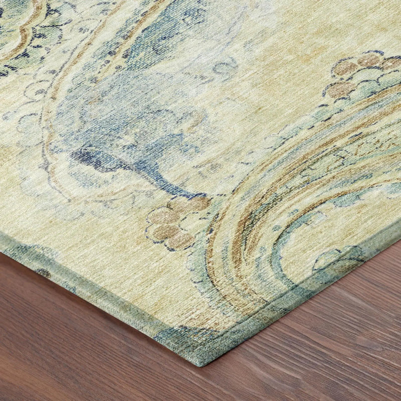 3' X 5' Gold And Mint Green Paisley Washable Indoor Outdoor Area Rug Homeroots Outdoor