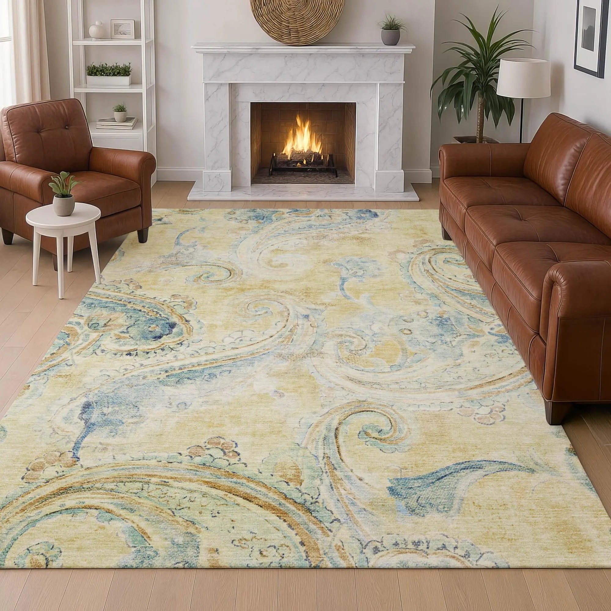 3' X 5' Gold And Mint Green Paisley Washable Indoor Outdoor Area Rug Homeroots Outdoor