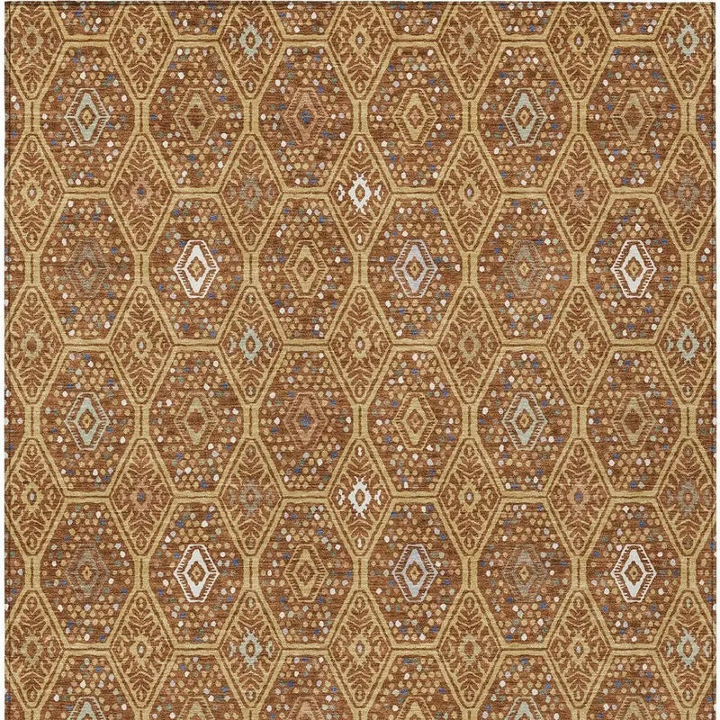3' X 5' Gold And Orange Geometric Washable Indoor Outdoor Area Rug Homeroots Outdoor