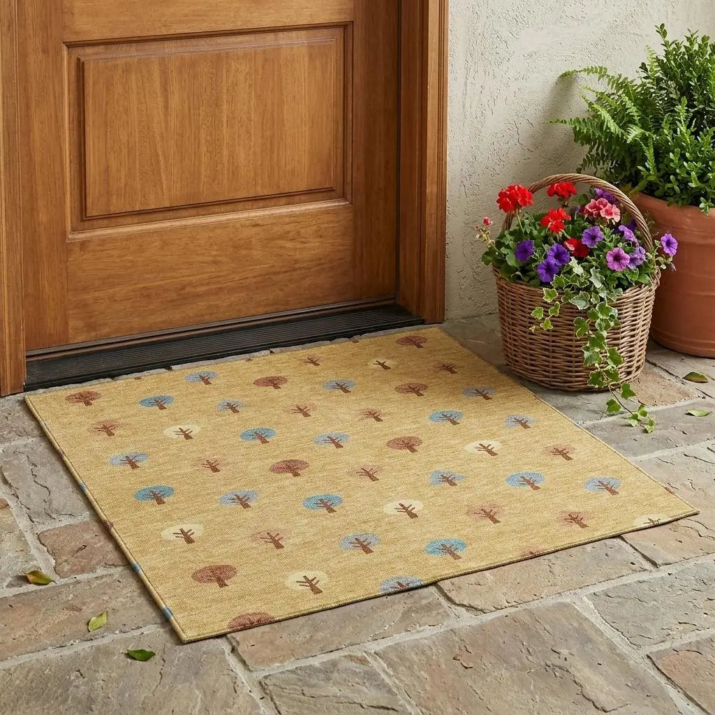 3' X 5' Gold And Orange Geometric Washable Indoor Outdoor Area Rug Homeroots Outdoor