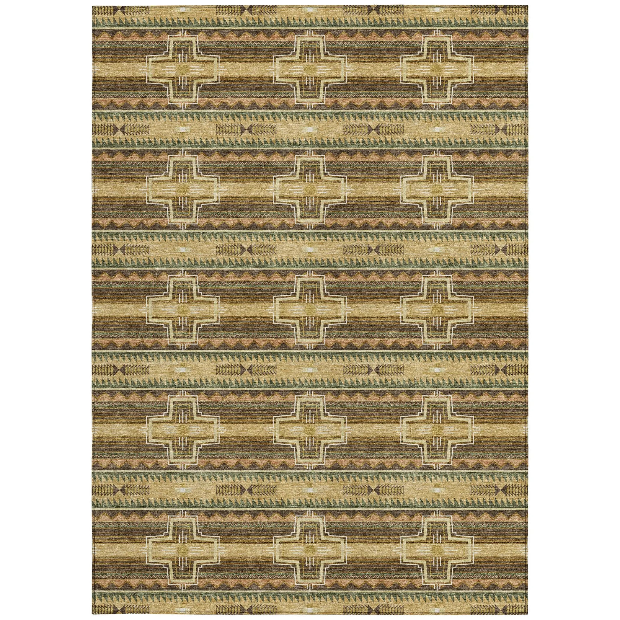 3' X 5' Gold And Red Tribal Washable Indoor Outdoor Area Rug Homeroots Outdoor