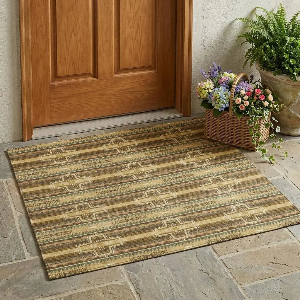 3' X 5' Gold And Red Tribal Washable Indoor Outdoor Area Rug Homeroots Outdoor