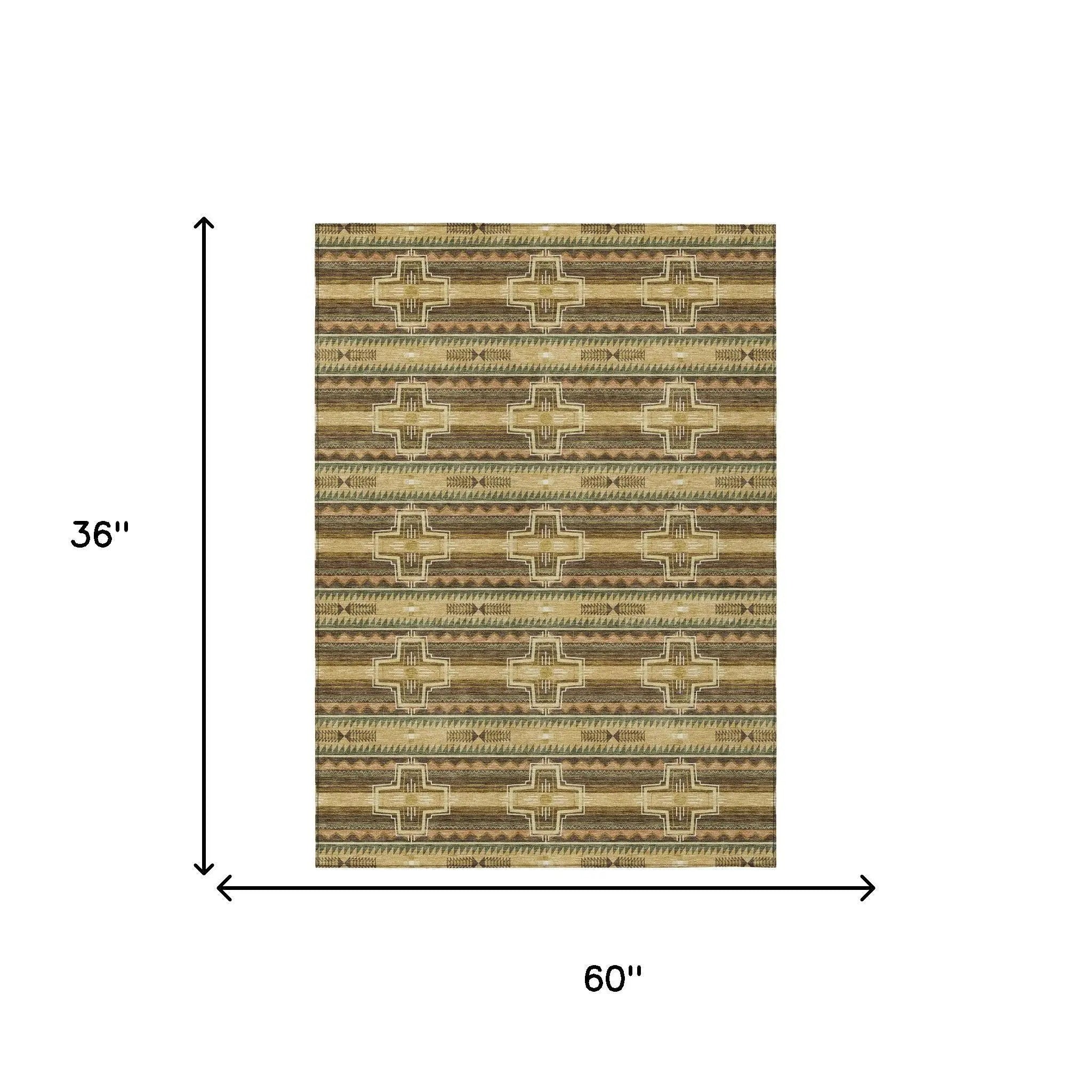 3' X 5' Gold And Red Tribal Washable Indoor Outdoor Area Rug Homeroots Outdoor