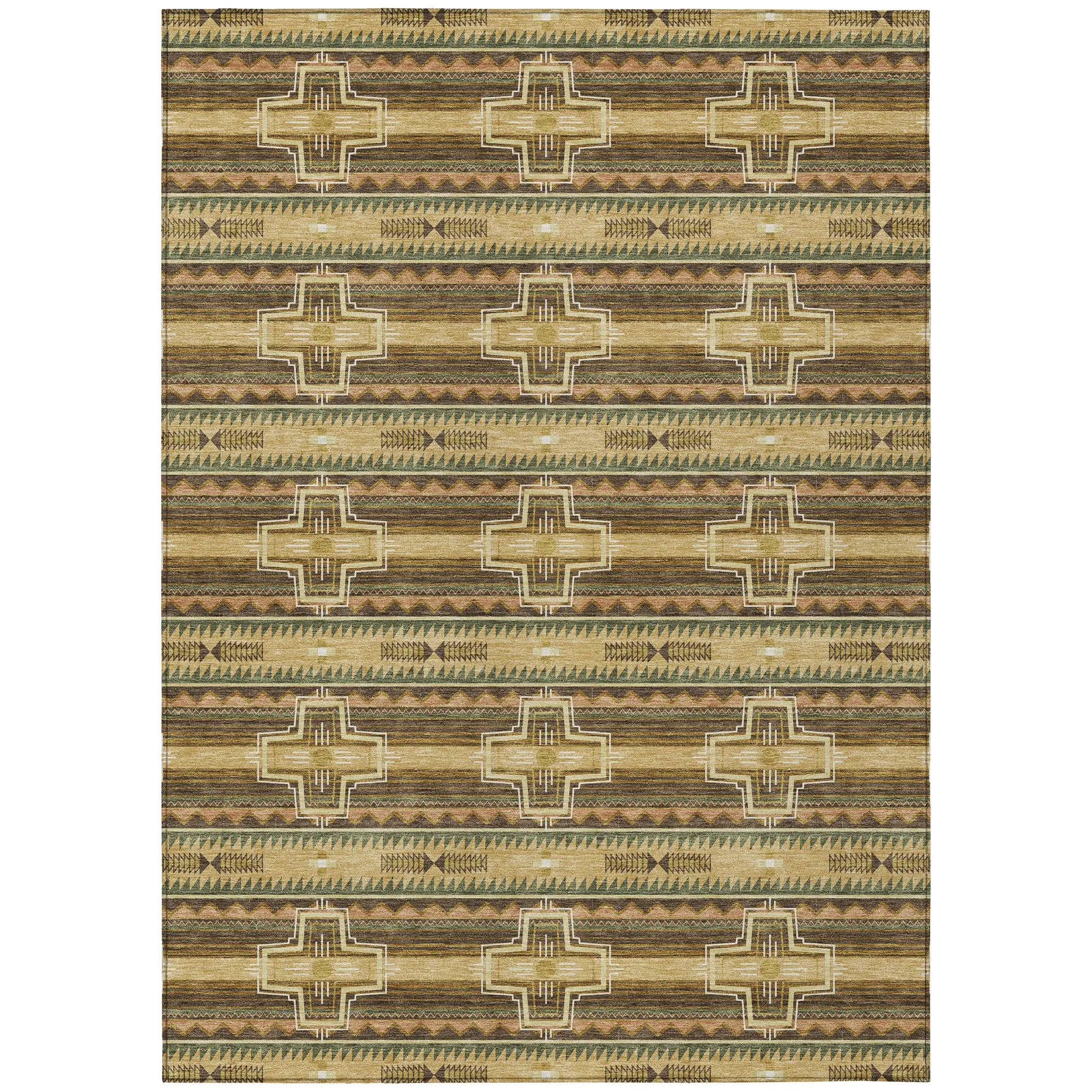 3' X 5' Gold And Red Tribal Washable Indoor Outdoor Area Rug Homeroots Outdoor