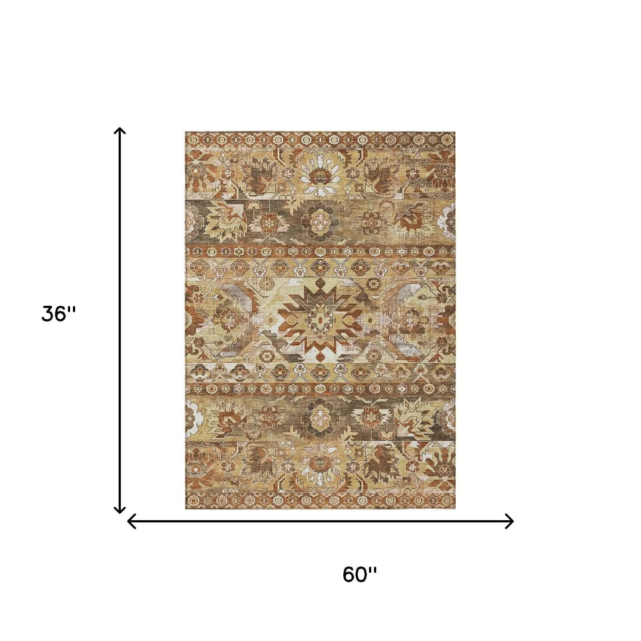 3' X 5' Gold And Saffron Cactus Washable Indoor Outdoor Area Rug Homeroots Outdoor