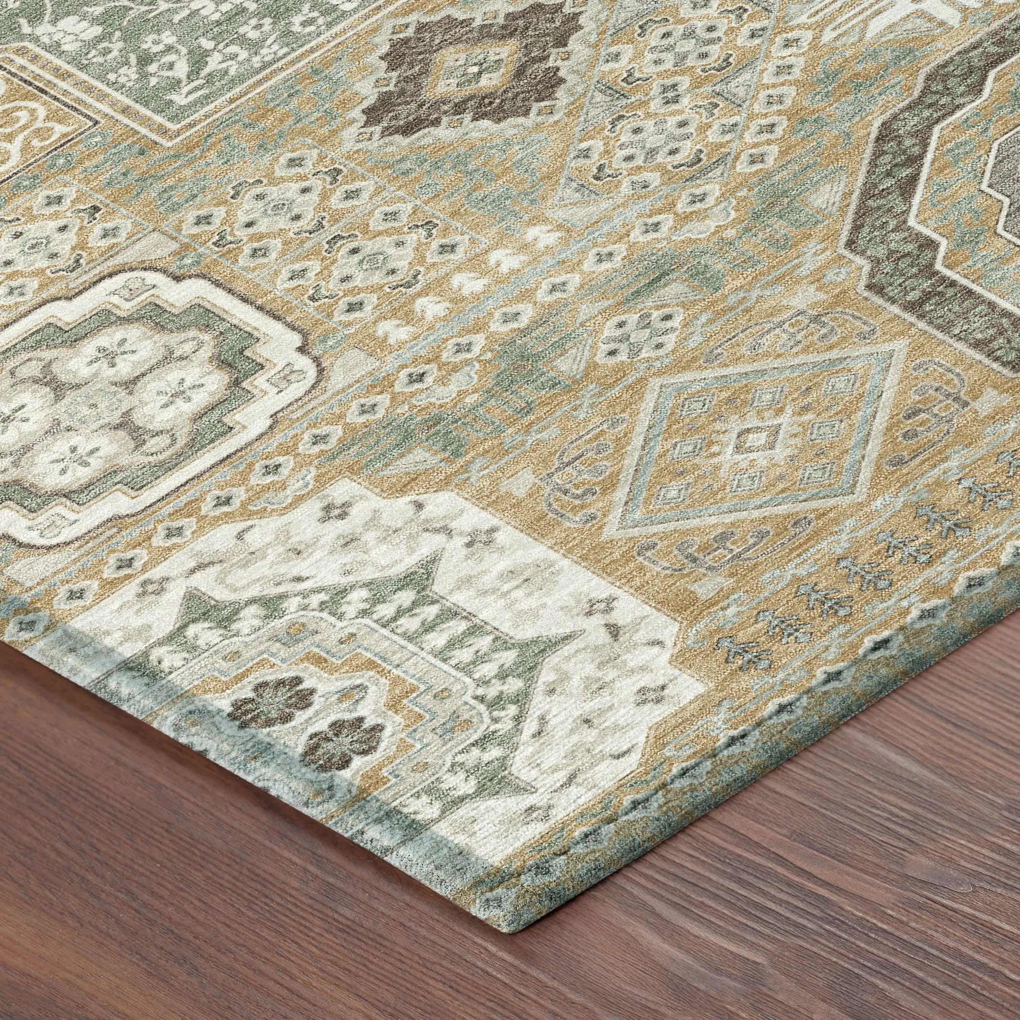3' X 5' Gold And Sage Oriental Washable Indoor Outdoor Area Rug Homeroots Outdoor