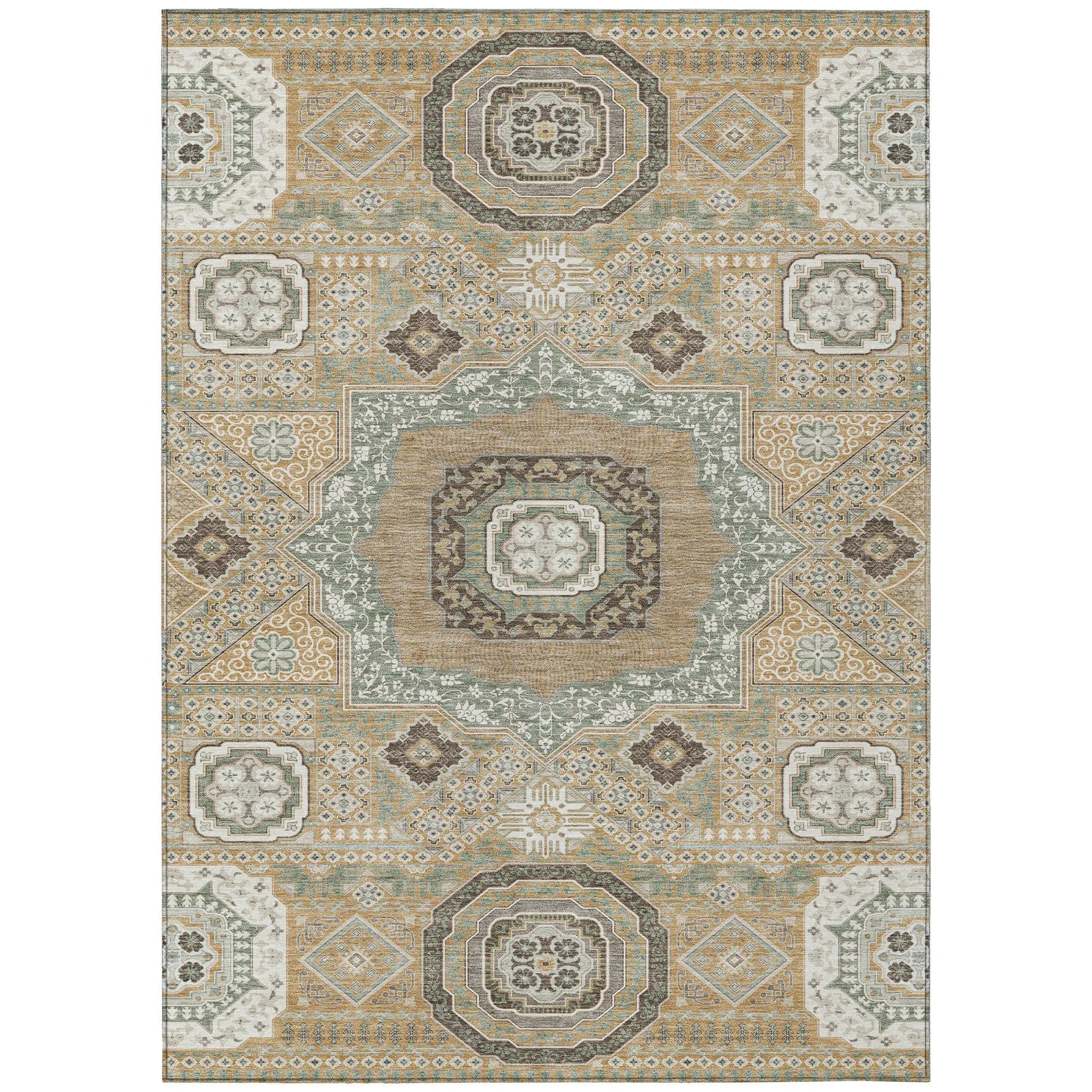 3' X 5' Gold And Sage Oriental Washable Indoor Outdoor Area Rug Homeroots Outdoor