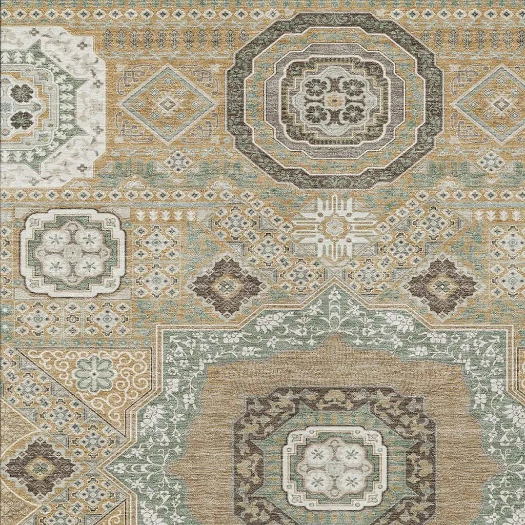 3' X 5' Gold And Sage Oriental Washable Indoor Outdoor Area Rug Homeroots Outdoor
