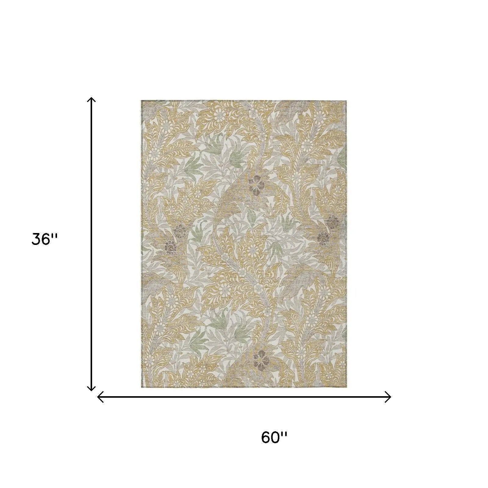 3' X 5' Gold And Silver Botanical Leaves Washable Indoor Outdoor Area Rug Homeroots Outdoor