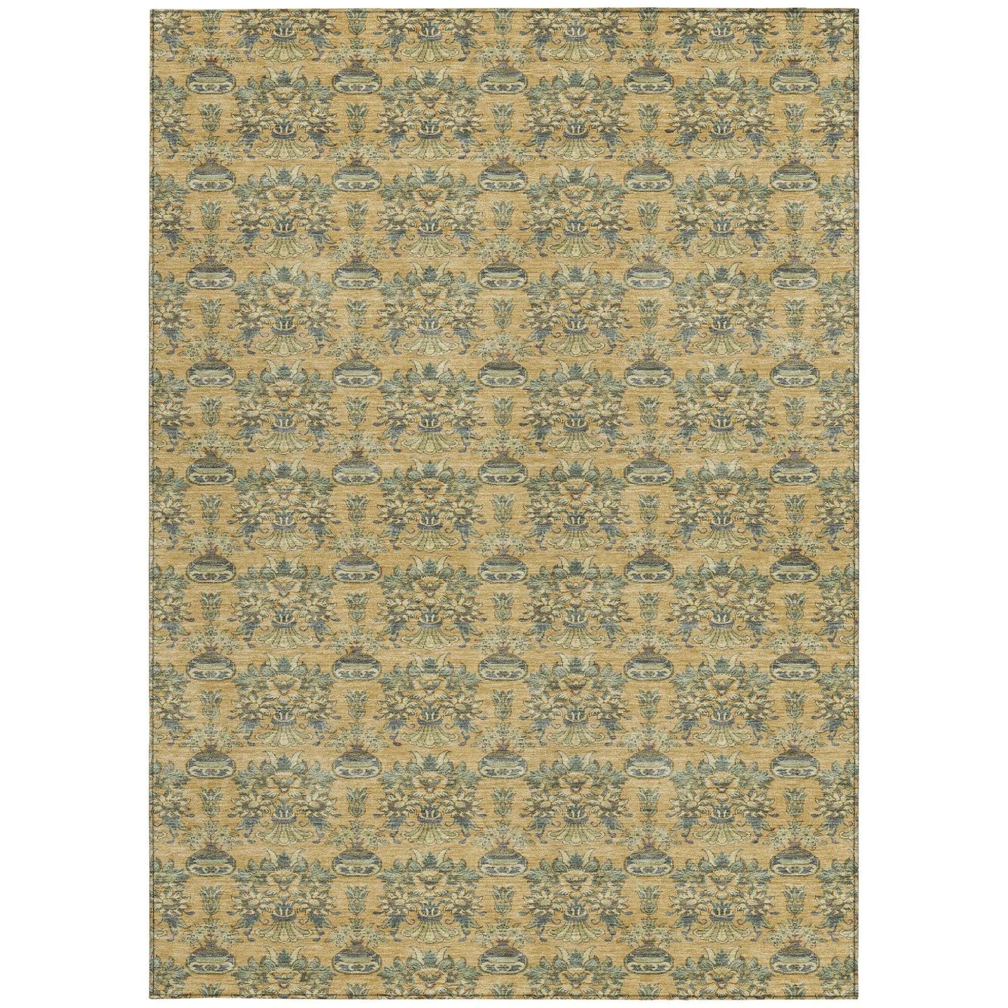 3' X 5' Gold And Silver Floral Washable Indoor Outdoor Area Rug Homeroots Outdoor