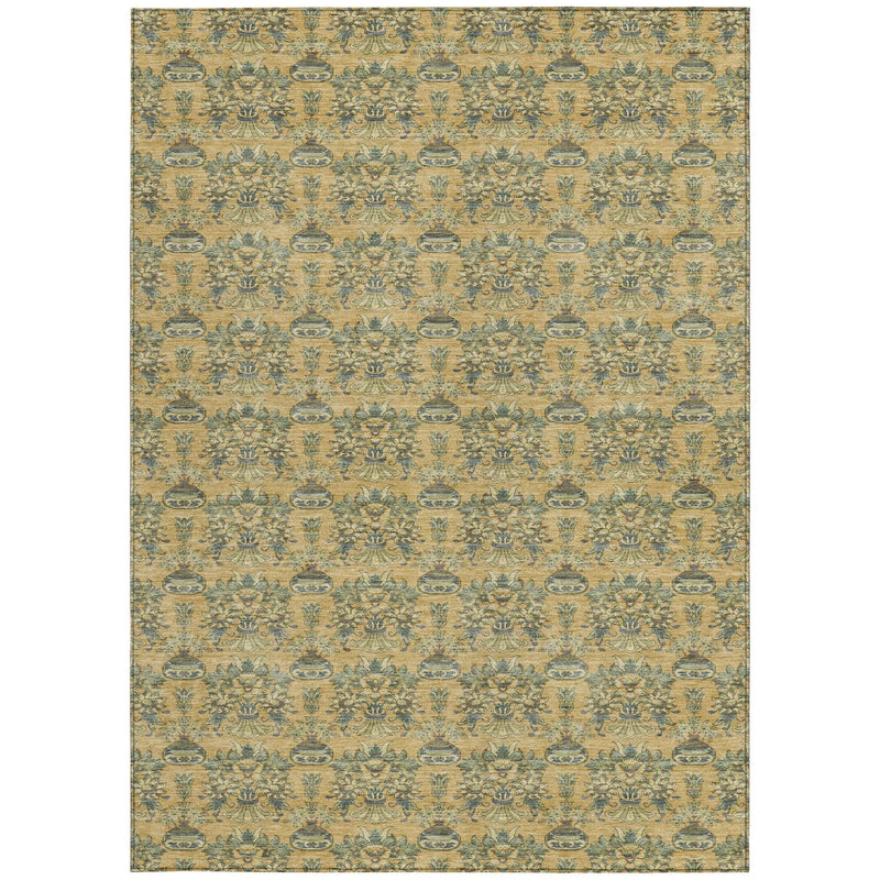 3' X 5' Gold And Silver Floral Washable Indoor Outdoor Area Rug Homeroots Outdoor