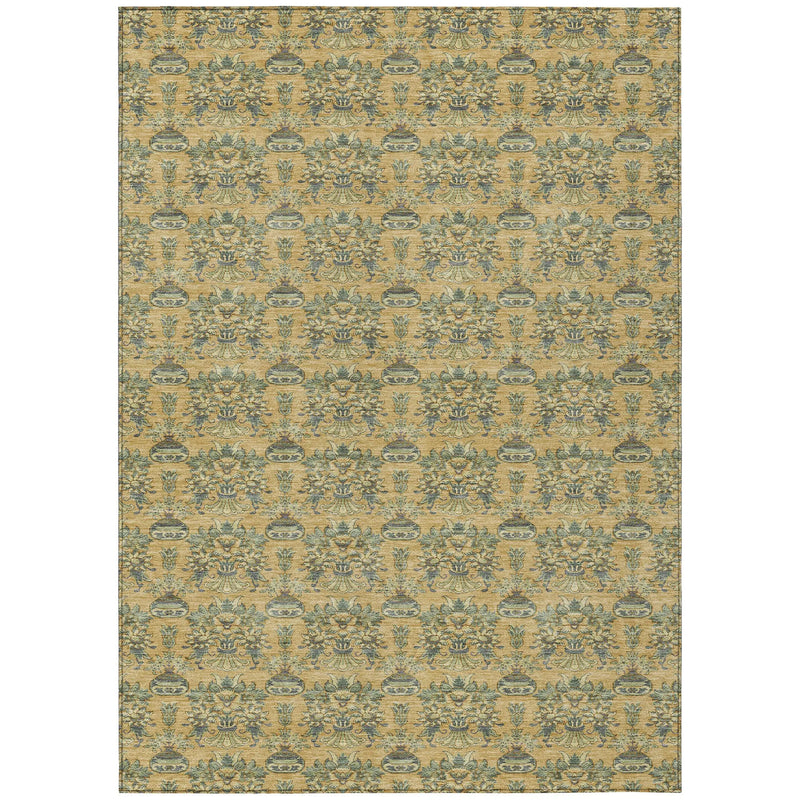 3' X 5' Gold And Silver Floral Washable Indoor Outdoor Area Rug Homeroots Outdoor