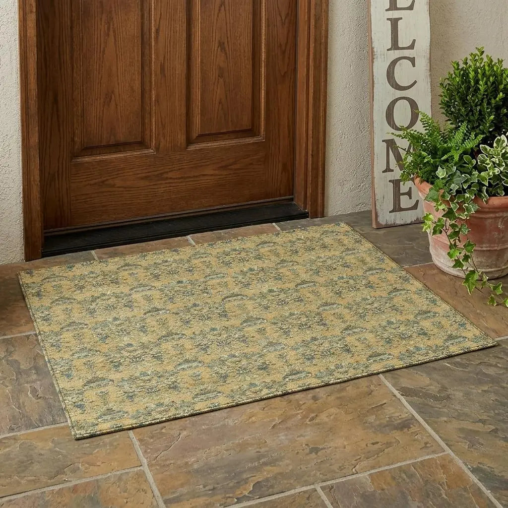 3' X 5' Gold And Silver Floral Washable Indoor Outdoor Area Rug Homeroots Outdoor