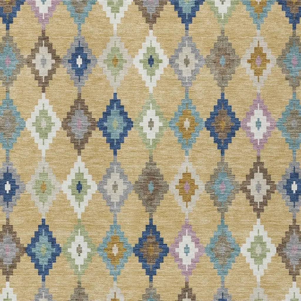 3' X 5' Gold And Teal Blue Aztec Washable Indoor Outdoor Area Rug Homeroots Outdoor