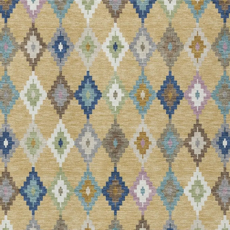 3' X 5' Gold And Teal Blue Aztec Washable Indoor Outdoor Area Rug Homeroots Outdoor