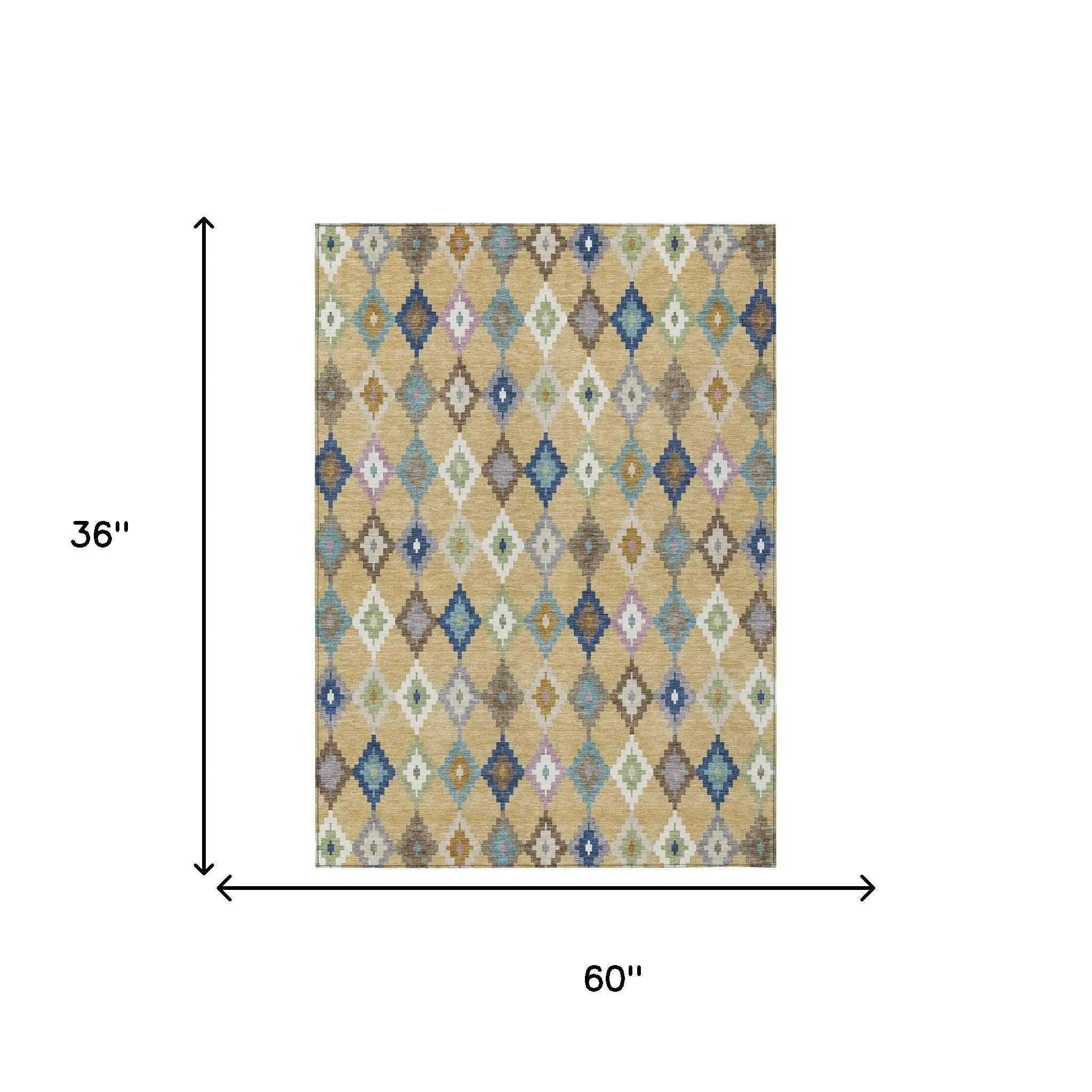3' X 5' Gold And Teal Blue Aztec Washable Indoor Outdoor Area Rug Homeroots Outdoor