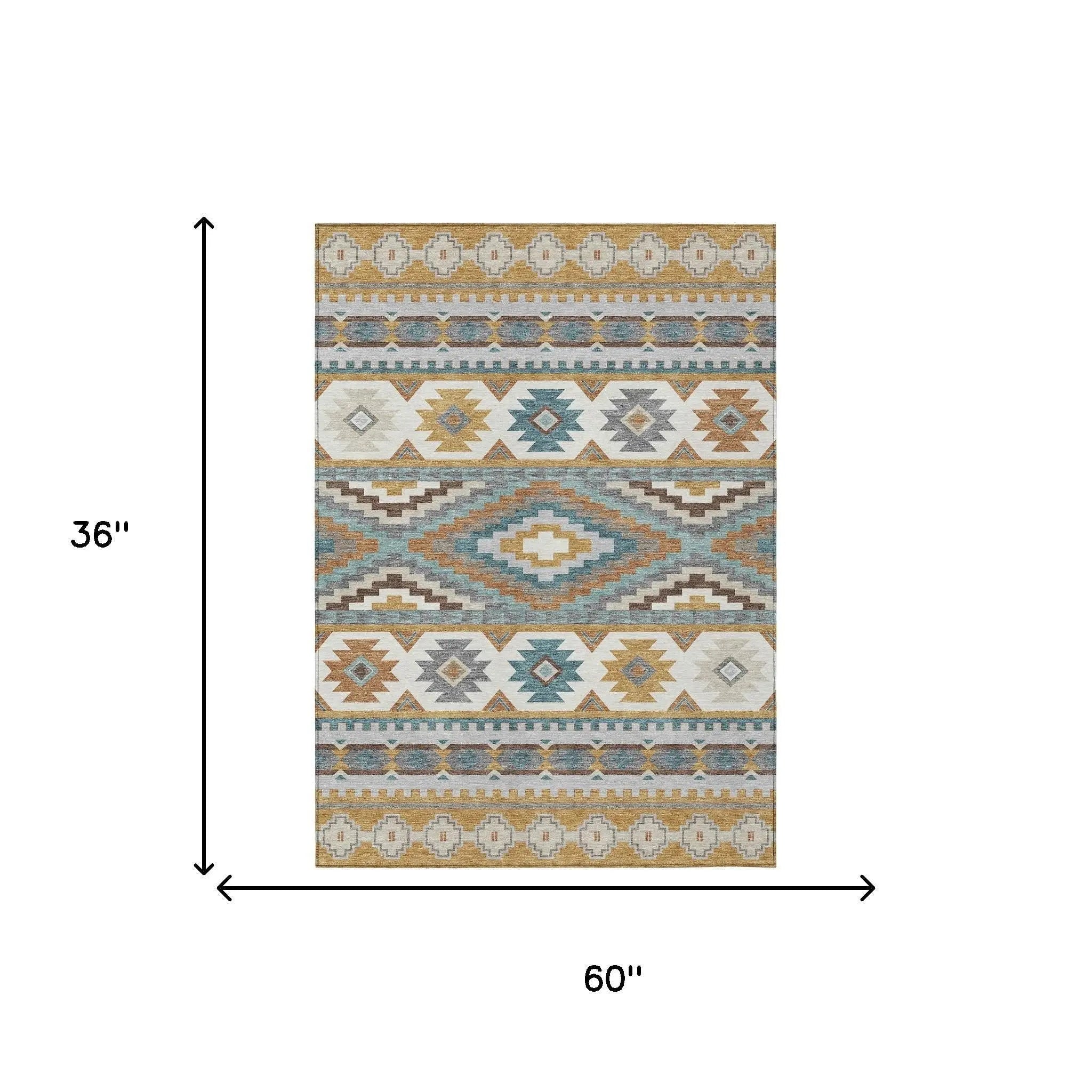 3' X 5' Gold And Teal Blue Southwestern Washable Indoor Outdoor Area Rug Homeroots Outdoor