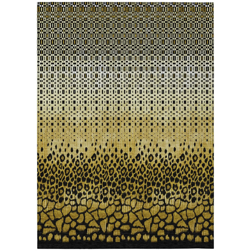 3' X 5' Gold And Walnut Geometric Washable Indoor Outdoor Area Rug Homeroots Outdoor
