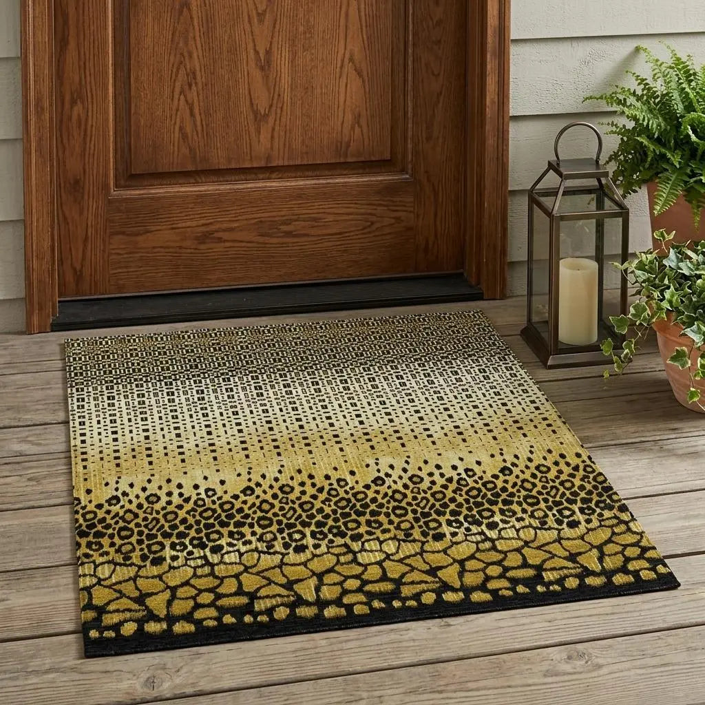 3' X 5' Gold And Walnut Geometric Washable Indoor Outdoor Area Rug Homeroots Outdoor