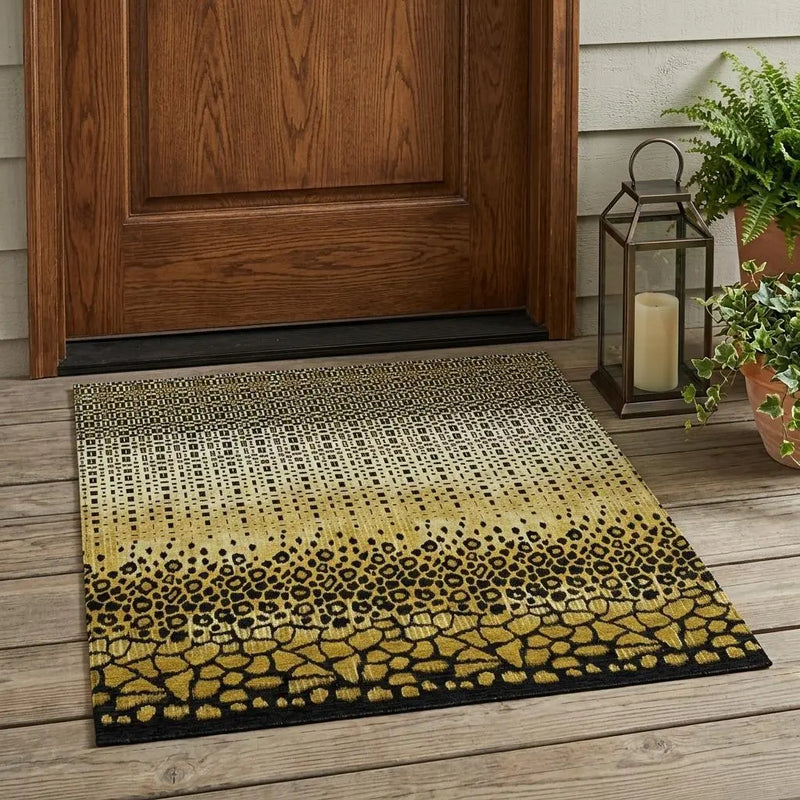 3' X 5' Gold And Walnut Geometric Washable Indoor Outdoor Area Rug Homeroots Outdoor