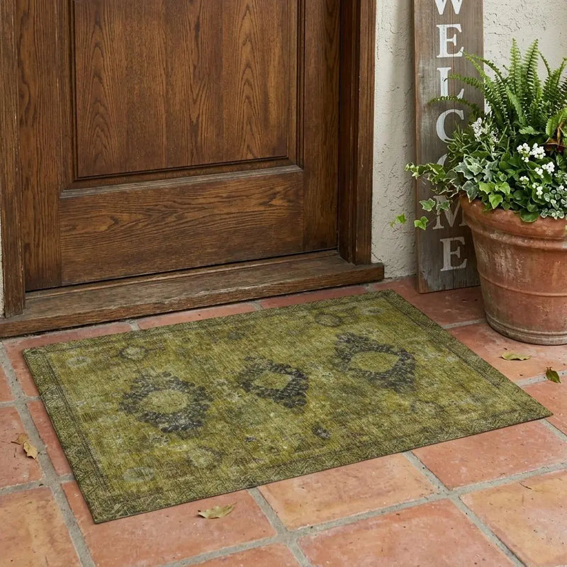 3' X 5' Gold And Walnut Oriental Washable Indoor Outdoor Area Rug Homeroots Outdoor
