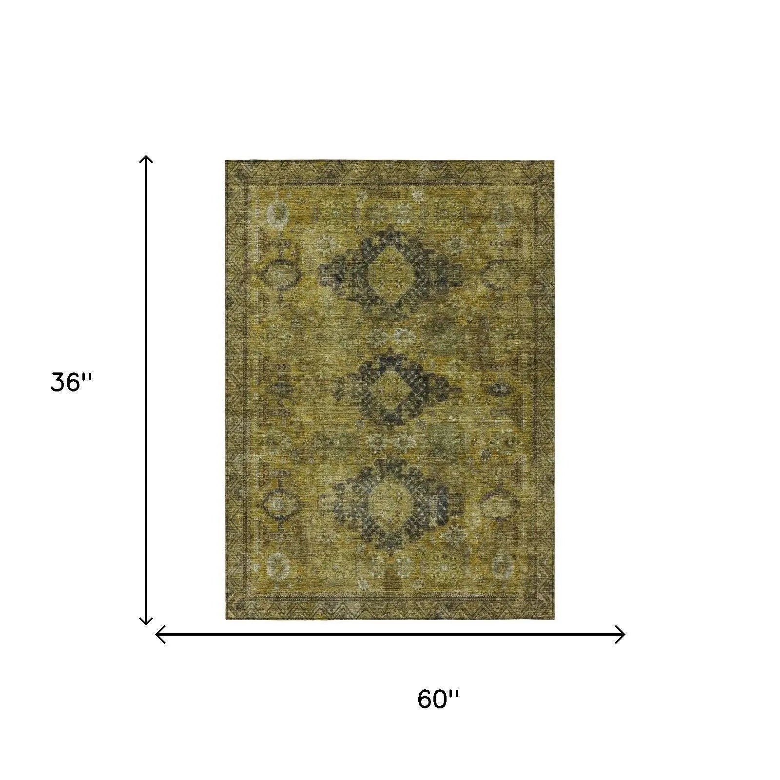 3' X 5' Gold And Walnut Oriental Washable Indoor Outdoor Area Rug Homeroots Outdoor