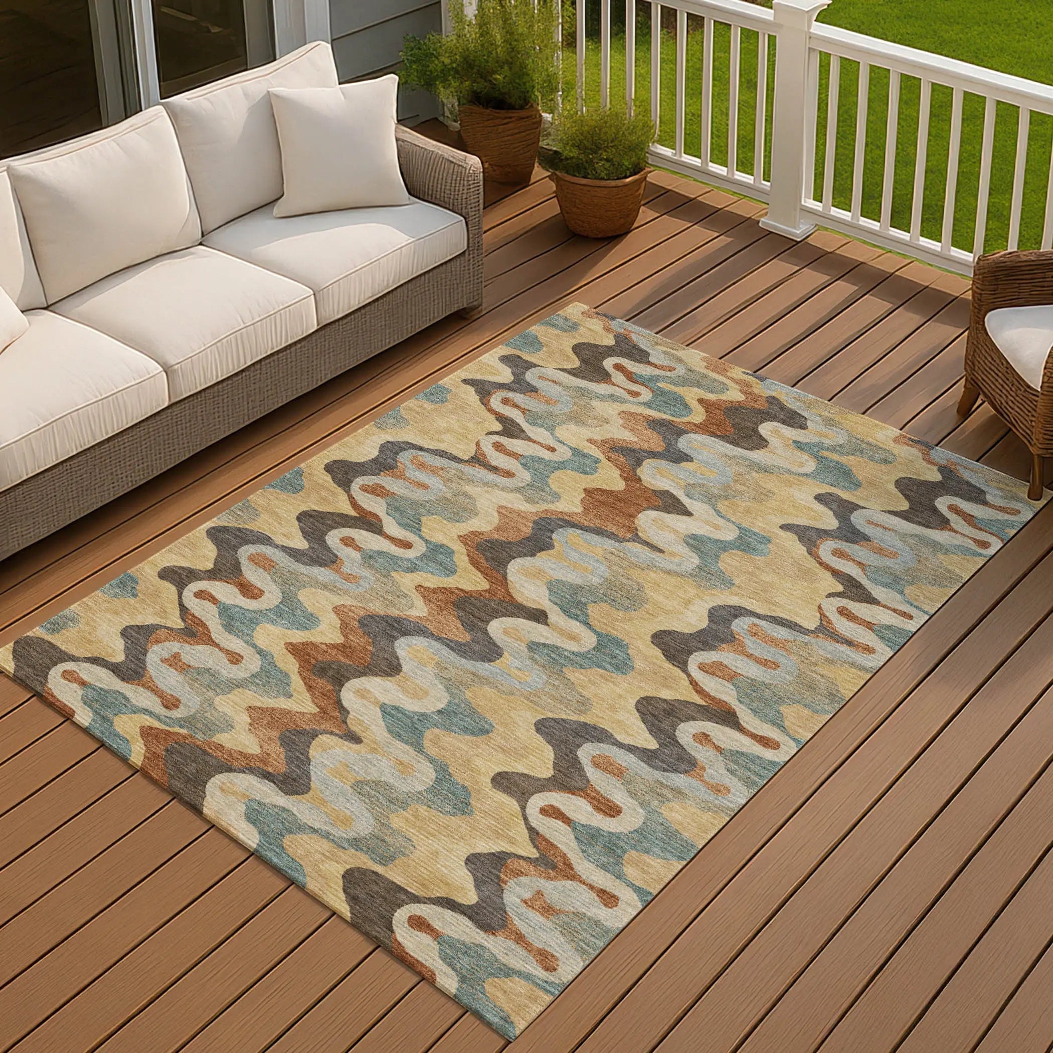 3' X 5' Gold And Wheat Abstract Washable Indoor Outdoor Area Rug Homeroots Outdoor