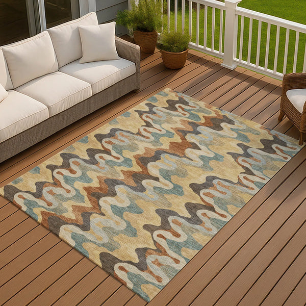 3' X 5' Gold And Wheat Abstract Washable Indoor Outdoor Area Rug Homeroots Outdoor