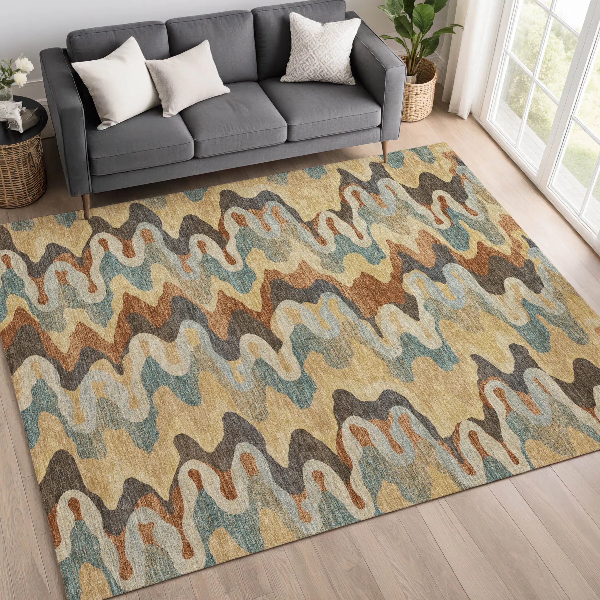 3' X 5' Gold And Wheat Abstract Washable Indoor Outdoor Area Rug Homeroots Outdoor