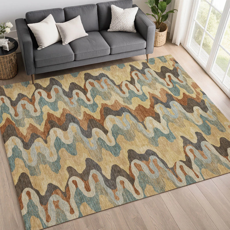 3' X 5' Gold And Wheat Abstract Washable Indoor Outdoor Area Rug Homeroots Outdoor