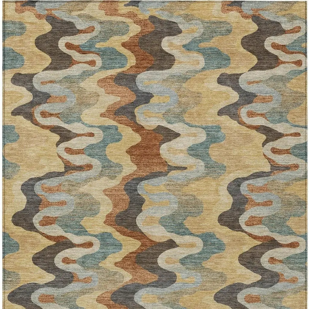 3' X 5' Gold And Wheat Abstract Washable Indoor Outdoor Area Rug Homeroots Outdoor