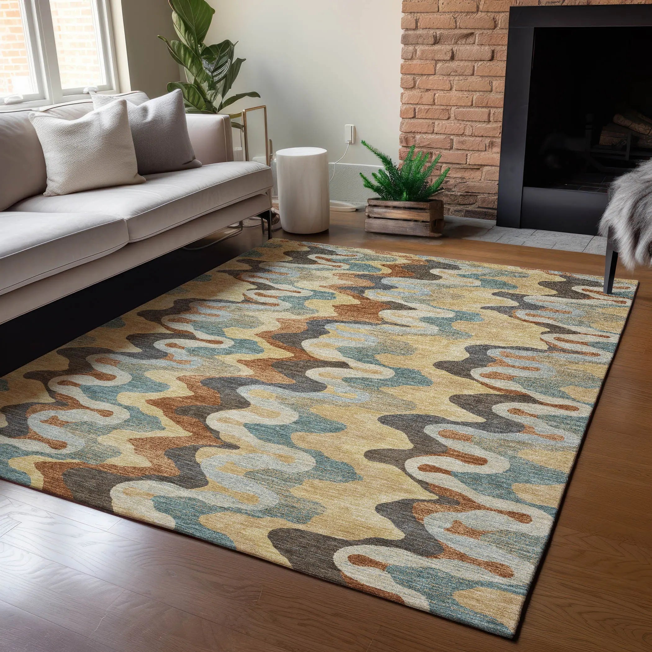 3' X 5' Gold And Wheat Abstract Washable Indoor Outdoor Area Rug Homeroots Outdoor