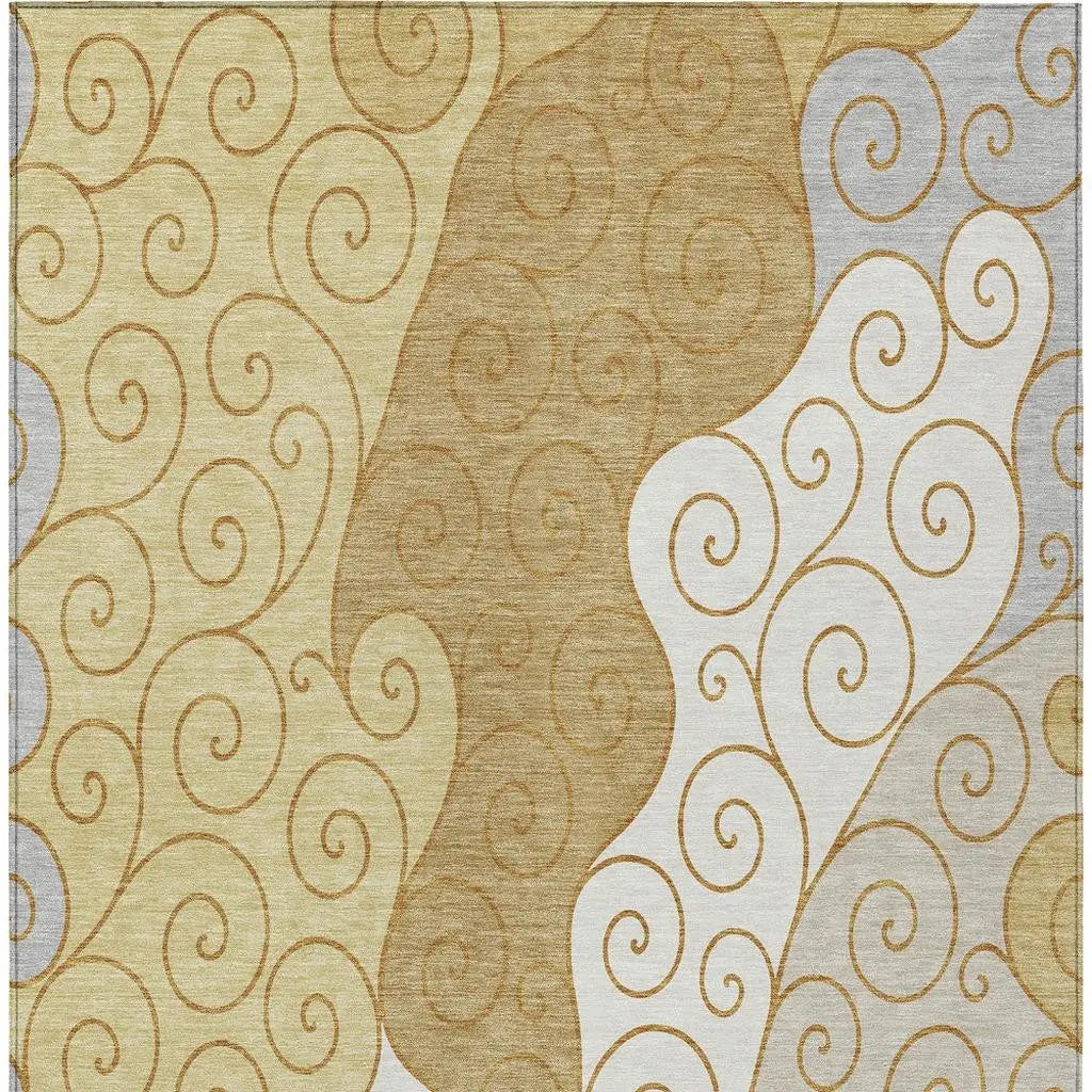 3' X 5' Gold And Wheat Abstract Washable Indoor Outdoor Area Rug Homeroots Outdoor