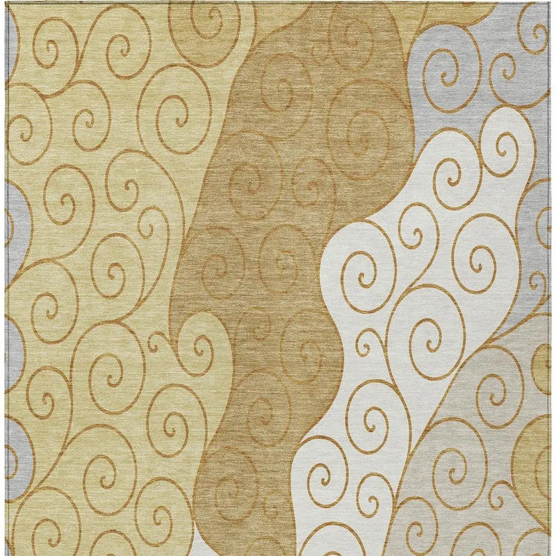 3' X 5' Gold And Wheat Abstract Washable Indoor Outdoor Area Rug Homeroots Outdoor