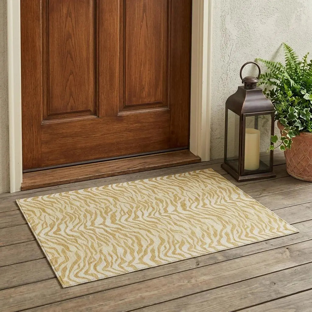3' X 5' Gold And Wheat Animal Print Washable Indoor Outdoor Area Rug Homeroots Outdoor