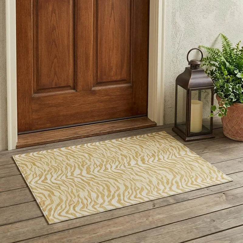 3' X 5' Gold And Wheat Animal Print Washable Indoor Outdoor Area Rug Homeroots Outdoor