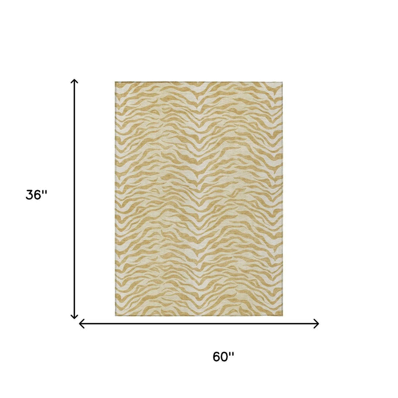 3' X 5' Gold And Wheat Animal Print Washable Indoor Outdoor Area Rug Homeroots Outdoor