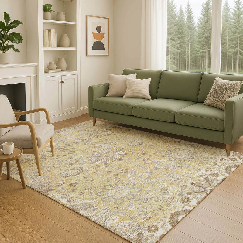 3' X 5' Gold And Wheat Damask Washable Indoor Outdoor Area Rug Homeroots Outdoor