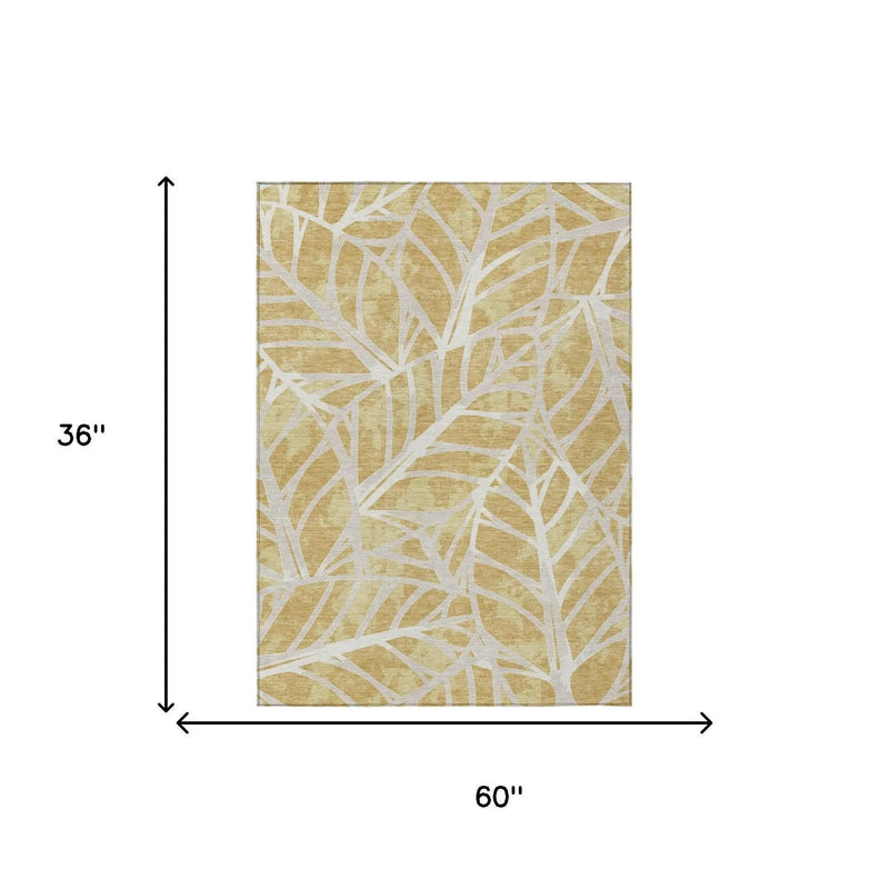 3' X 5' Gold And Wheat Floral Washable Indoor Outdoor Area Rug Homeroots Outdoor