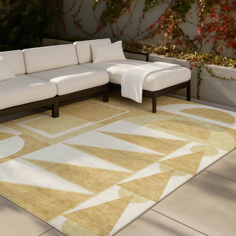 3' X 5' Gold And Wheat Geometric Washable Indoor Outdoor Area Rug Homeroots Outdoor
