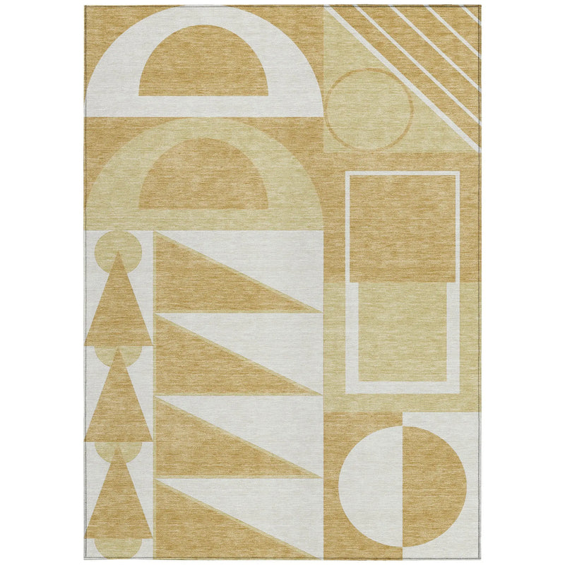 3' X 5' Gold And Wheat Geometric Washable Indoor Outdoor Area Rug Homeroots Outdoor
